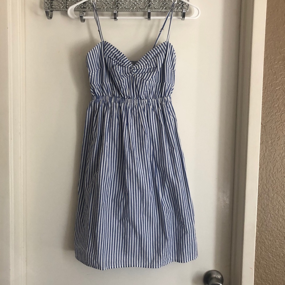 Blue and white striped dress